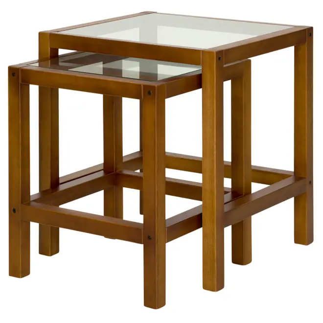MESA LATERAL CONJUNTO COM 2 PEÇAS SEQUENCE - NOZES/INCOLOR - Foto 1