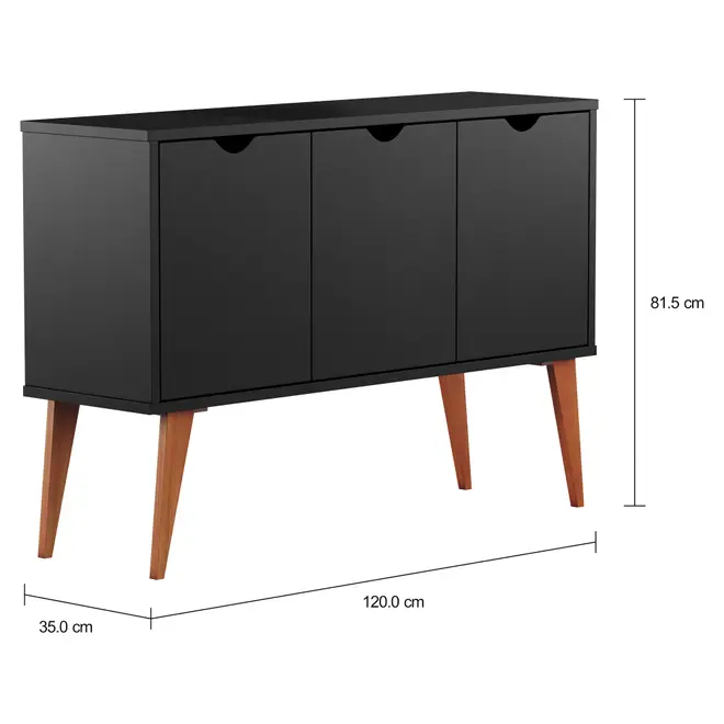 BUFFET 3 PORTAS 1,20 M X 35 CM LIN - PRETO/NOZES - Foto 6