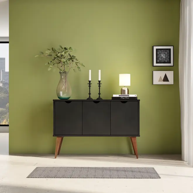 BUFFET 3 PORTAS 1,20 M X 35 CM LIN - PRETO/NOZES - Foto 7