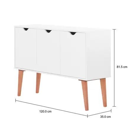 Imagem com medidas do produto BUFFET 3 PORTAS 1,20 M X 35 CM LIN