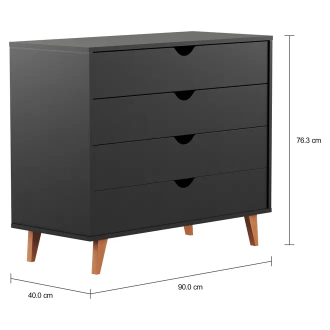 CÔMODA 4 GAVETAS 90 CM X 40 CM LIN - PRETO/NOZES - Foto 6