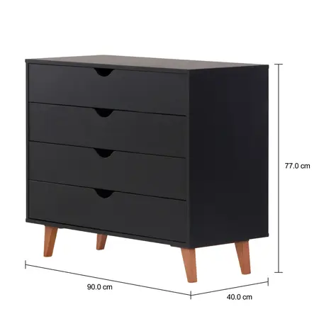 Imagem com medidas do produto CÔMODA 4 GAVETAS 90 CM X 40 CM LIN