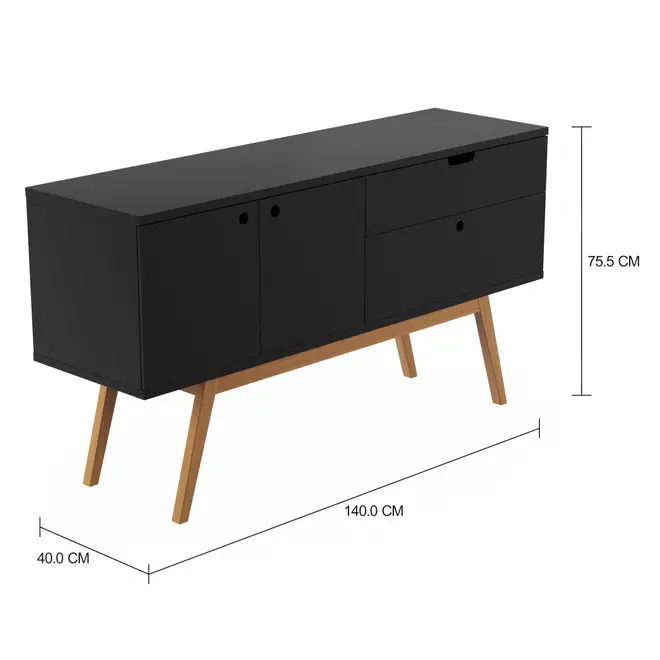 BUFFET 3 PORTAS/1 GAVETA 1,40 M X 40 CM BARTÔ - PRETO/NOZES - Foto 2