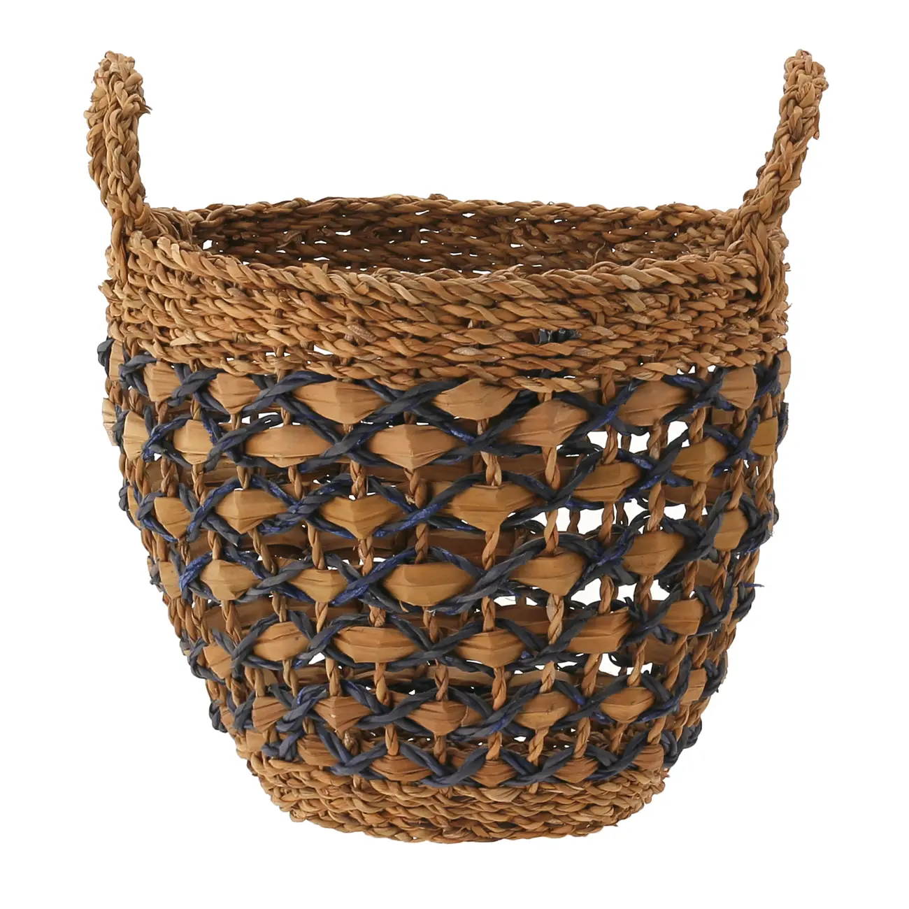 CESTO COM ALÇA 26 CM X 30 CM X 26 CM SUMELA - FIBRA CLARA/AZUL ESCURO - Foto 2