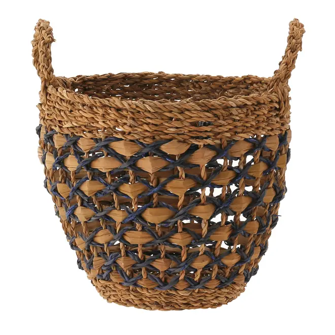 CESTO COM ALÇA 26 CM X 30 CM X 26 CM SUMELA - FIBRA CLARA/AZUL ESCURO - Foto 2