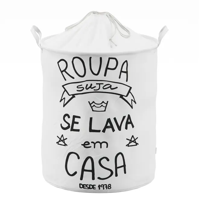 CESTO PARA ROUPA ROUPA SUJA SE LAVA EM CASA - NATURAL/PRETO - Foto 1