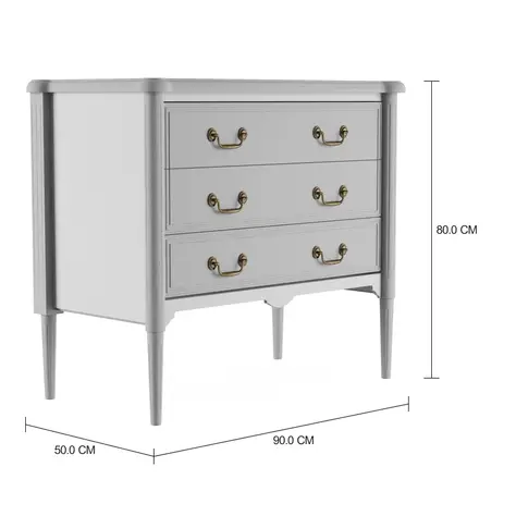 Imagem com medidas do produto CÔMODA 3 GAVETAS 90 CM X 50 CM REGENCE