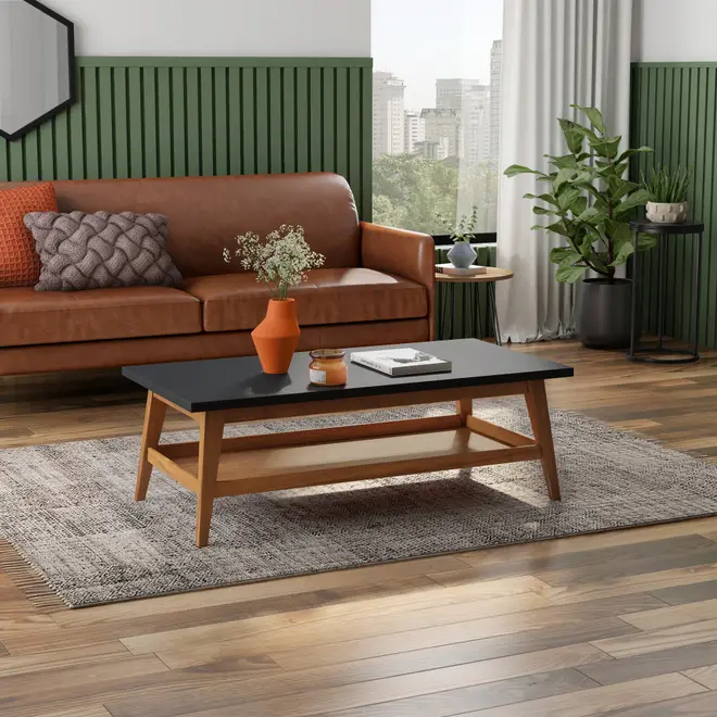 MESA DE CENTRO 1,10 M X 55 CM BARTÔ - NOZES/PRETO - Foto 3