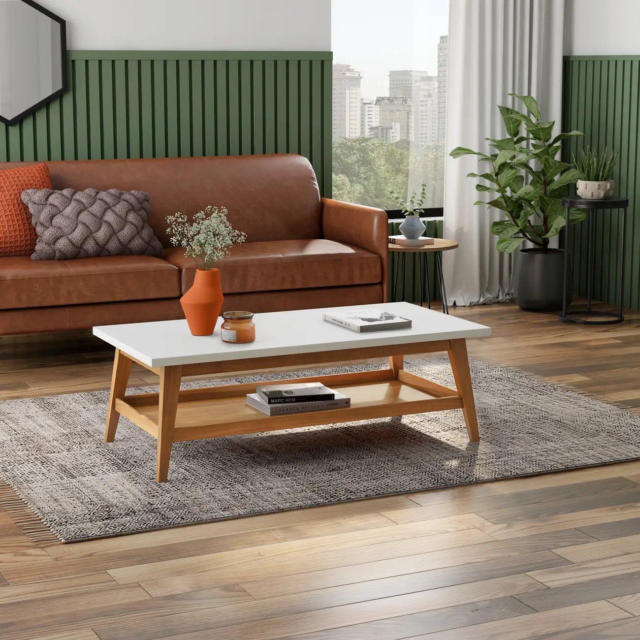 MESA DE CENTRO 1,10 M X 55 CM BARTÔ - NOZES/BRANCO - Foto 3