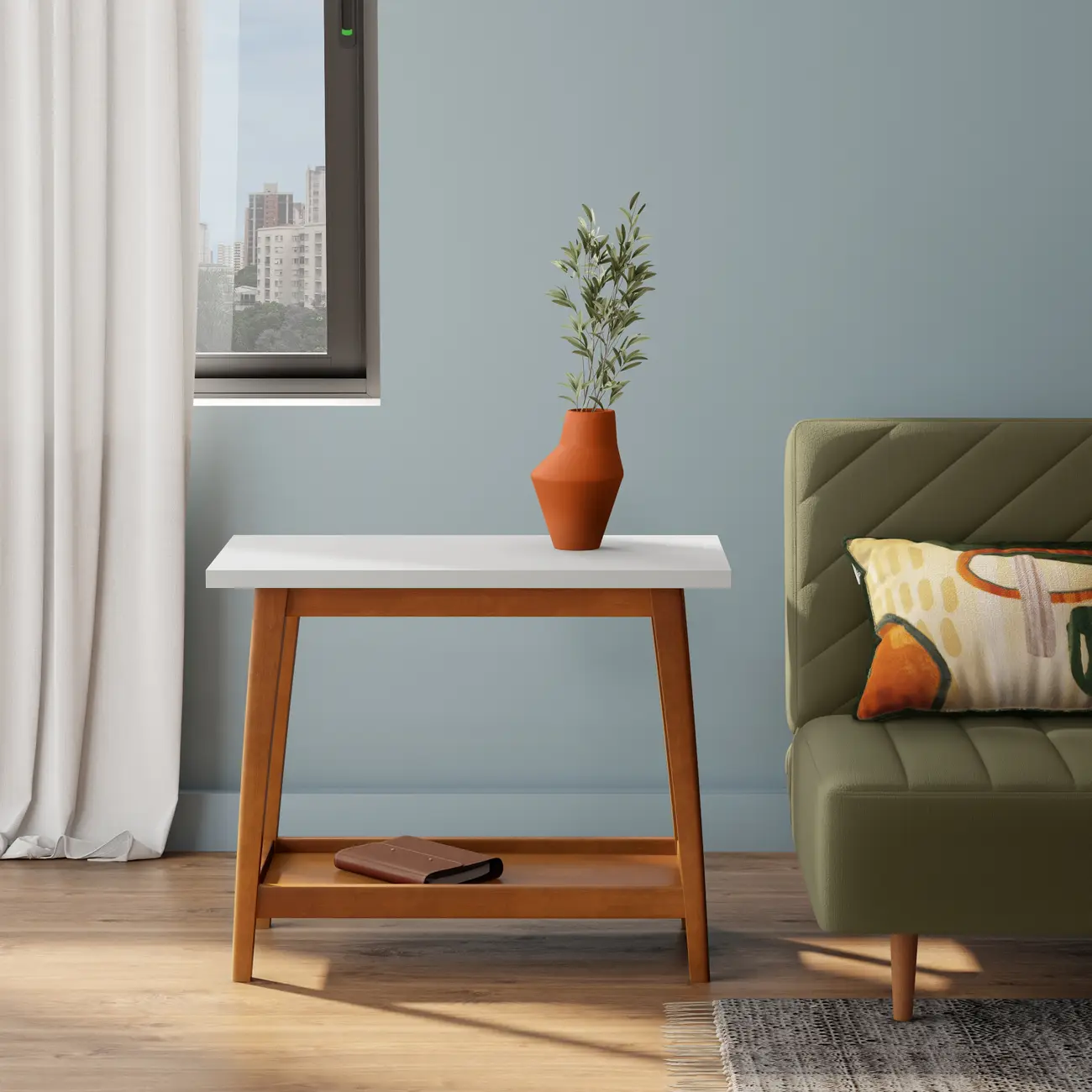 MESA LATERAL 70 CM X 36 CM BARTÔ - NOZES/BRANCO - Foto 3