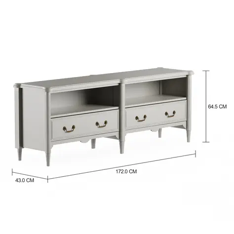 Imagem com medidas do produto RACK 2 GAVETAS 1,72 M X 43 CM REGENCE