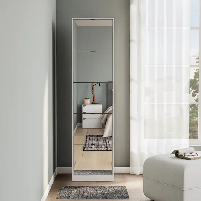 SAPATEIRA PISO/PAREDE 5 PORTAS BASCULANTES FAMILY THIN MIRROR - BRANCO/PRATA - Foto 3