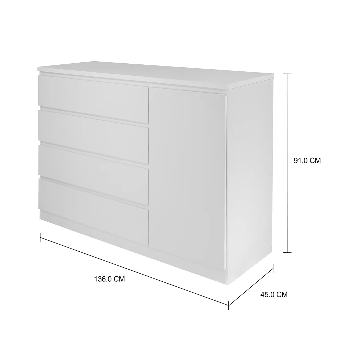 CÔMODA 4 GAVETAS/1 PORTA 1,35M X 45 CM MINCE - BRANCO - Foto 5