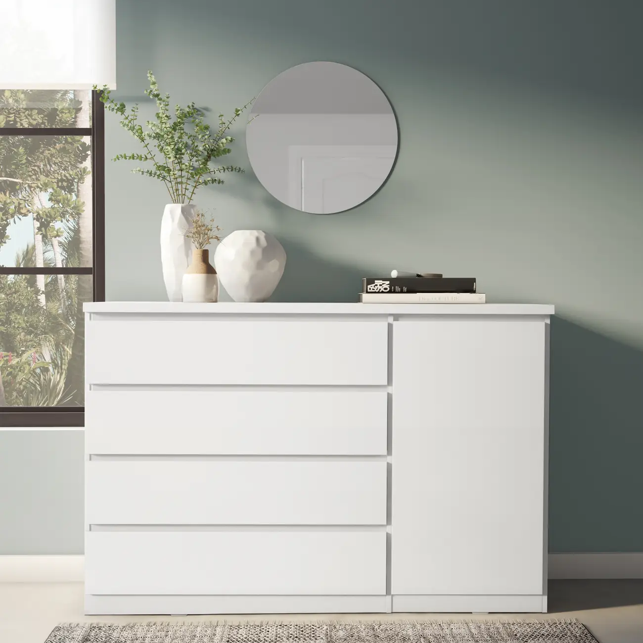 CÔMODA 4 GAVETAS/1 PORTA 1,35M X 45 CM MINCE - BRANCO - Foto 7