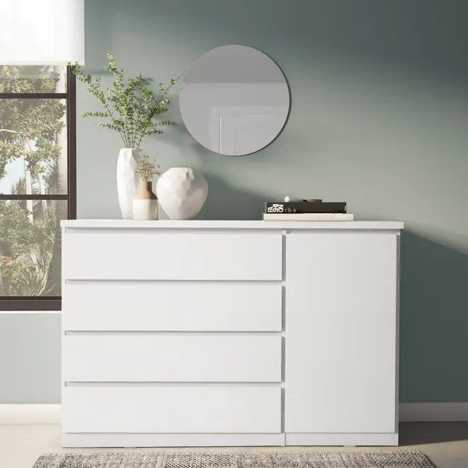 CÔMODA 4 GAVETAS/1 PORTA 1,35M X 45 CM MINCE - BRANCO - Foto 7