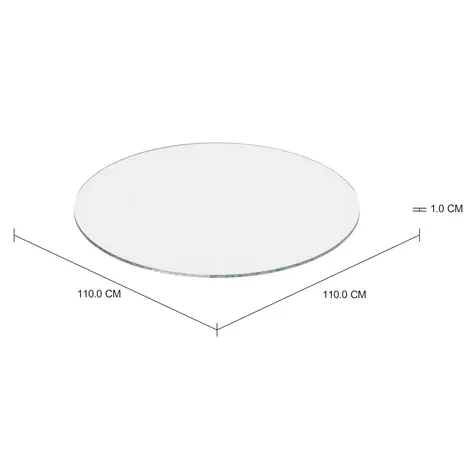 Imagem com medidas do produto TAMPO DE MESA VIDRO TEMPERADO REDONDO 10 MM X 1,10 M