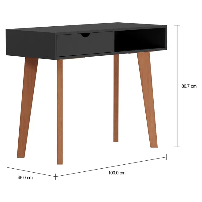 ESCRIVANINHA/APARADOR 1 GAVETA 1 M X 45 CM LIN - PRETO/NOZES - Foto 4
