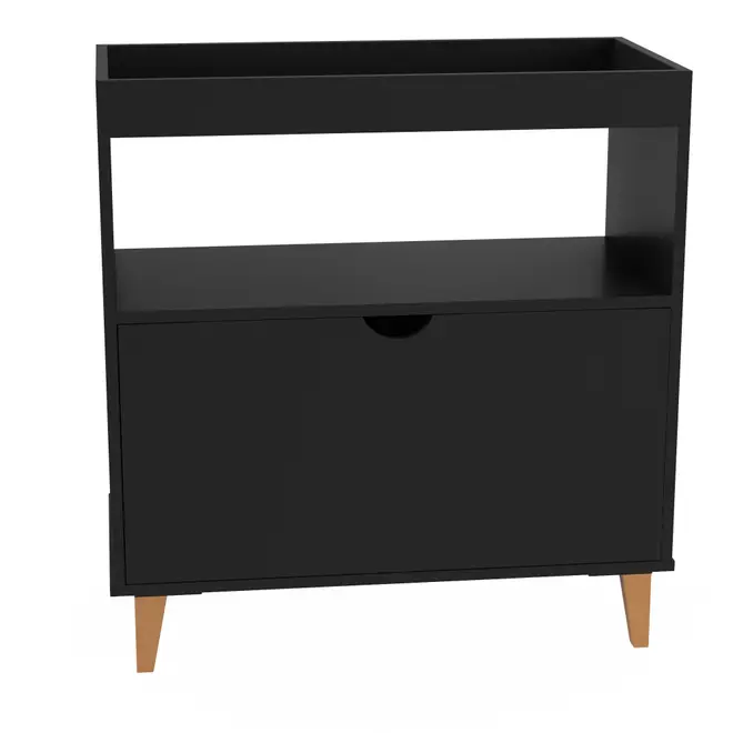 APARADOR 1 PORTA BASCULANTE 76 CM X 37 CM LIN - PRETO/NOZES - Foto 1