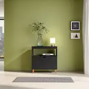 APARADOR 1 PORTA BASCULANTE 76 CM X 37 CM LIN - PRETO/NOZES - Foto 3