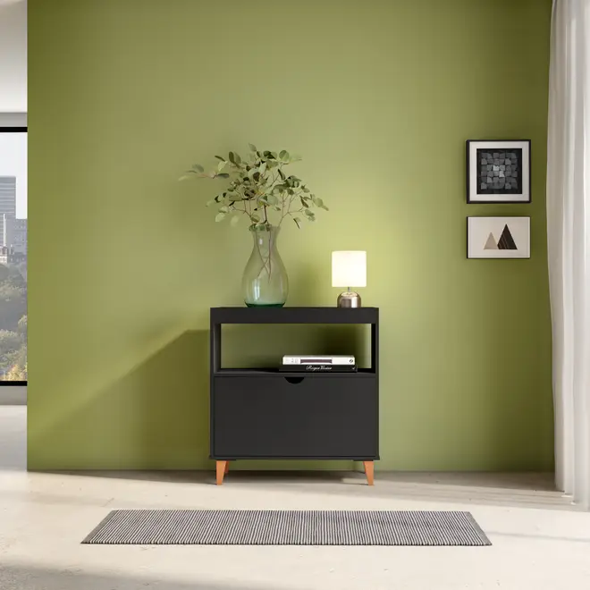 APARADOR 1 PORTA BASCULANTE 76 CM X 37 CM LIN - PRETO/NOZES - Foto 3