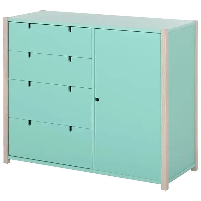 CÔMODA 4 GAVETAS/1 PORTA 1,07 M X 42 CM PIN PLAY - NATURAL WASHED/MENTA - Foto 2