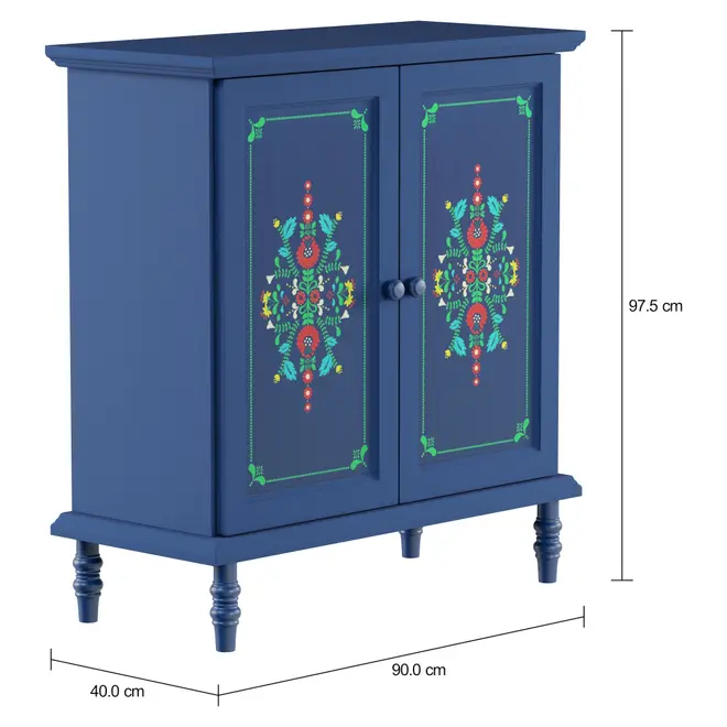 BUFFET 2 PORTAS 90 CM X 40 CM FOLKSY - AZUL/MULTICOR - Foto 7