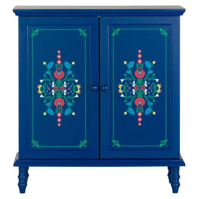 BUFFET 2 PORTAS 90 CM X 40 CM FOLKSY - AZUL/MULTICOR - Foto 1