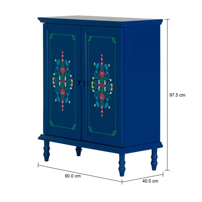 BUFFET 2 PORTAS 90 CM X 40 CM FOLKSY - AZUL/MULTICOR - Foto 6
