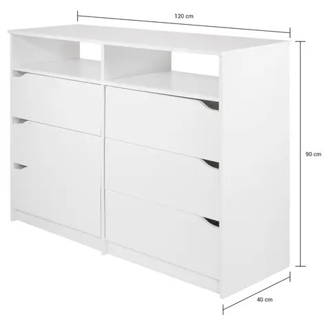 Imagem com medidas do produto CÔMODA 6 GAVETAS 1,20 M X 40 CM WINK