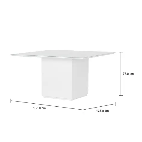 Imagem com medidas do produto MESA DE JANTAR 1,35 M X 1,35 M FLOAT