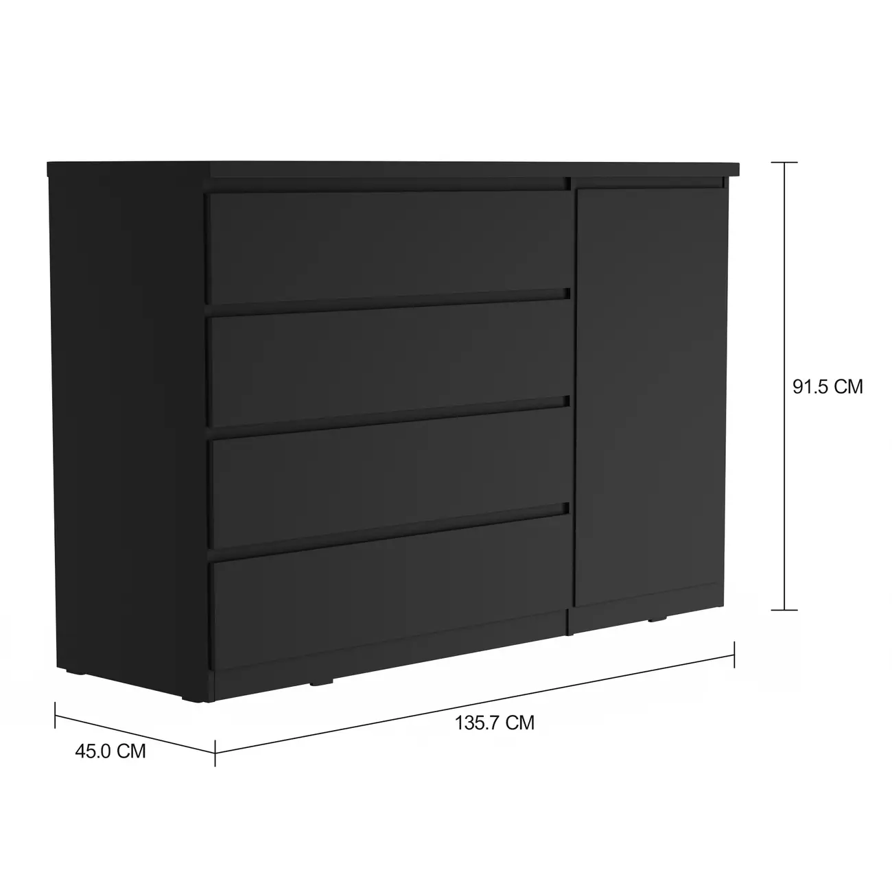 CÔMODA 4 GAVETAS/1 PORTA 1,35M X 45 CM MINCE - PRETO - Foto 4