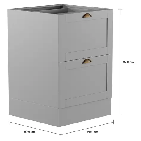 Imagem com medidas do produto GAVETEIRO DE COZINHA 60 CM 3 GAVETAS NANCY