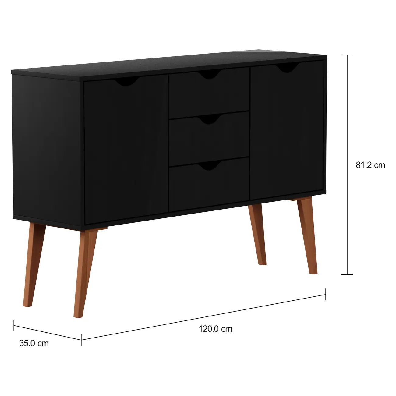 BUFFET 2 PORTAS/3 GAVETAS 1,20 M X 35 CM LIN - PRETO/NOZES - Foto 7