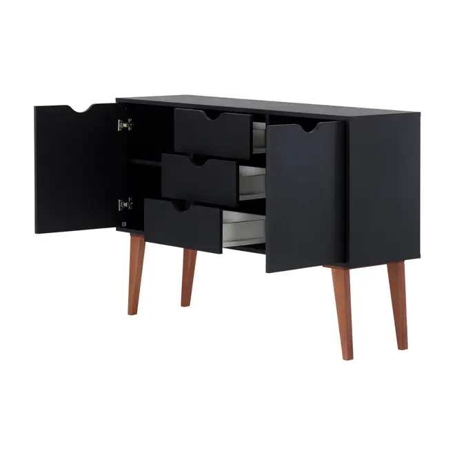 BUFFET 2 PORTAS/3 GAVETAS 1,20 M X 35 CM LIN - PRETO/NOZES - Foto 3