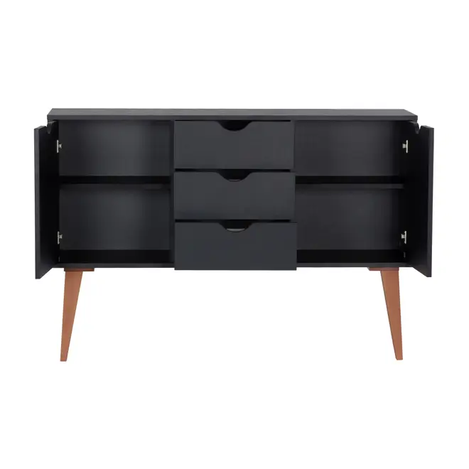 BUFFET 2 PORTAS/3 GAVETAS 1,20 M X 35 CM LIN - PRETO/NOZES - Foto 4