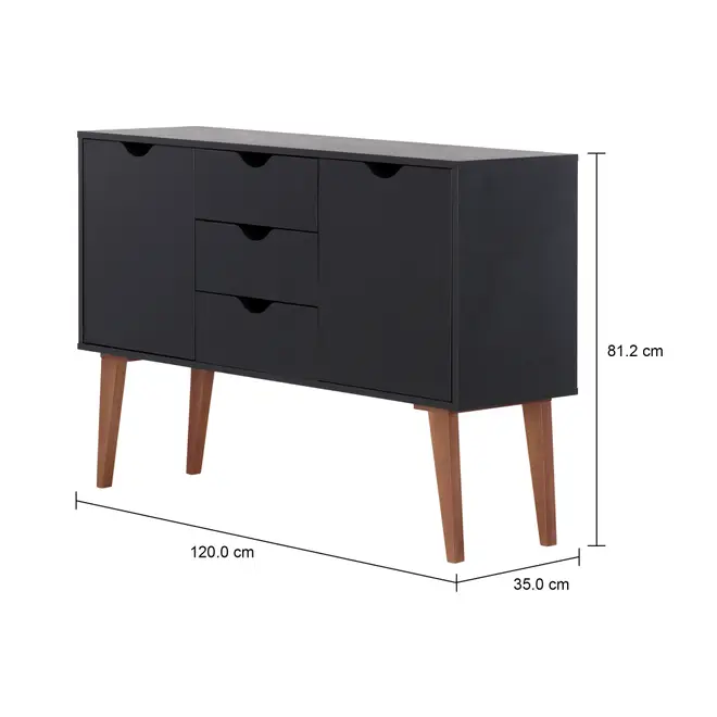 BUFFET 2 PORTAS/3 GAVETAS 1,20 M X 35 CM LIN - PRETO/NOZES - Foto 6
