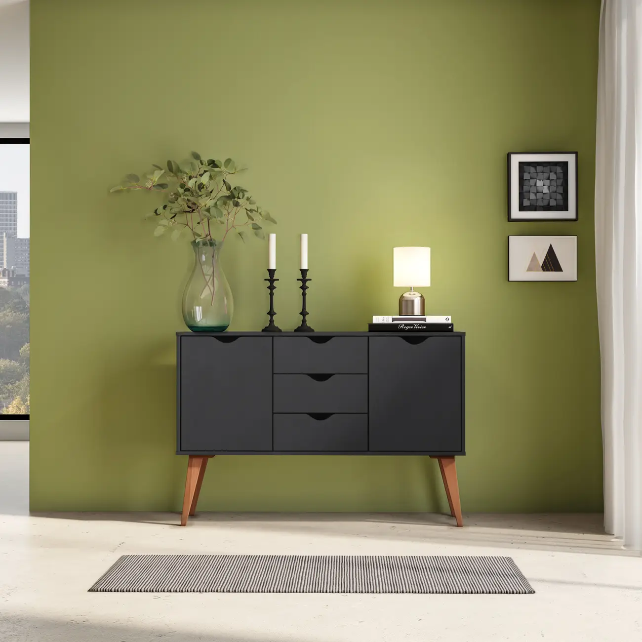 BUFFET 2 PORTAS/3 GAVETAS 1,20 M X 35 CM LIN - PRETO/NOZES - Foto 8