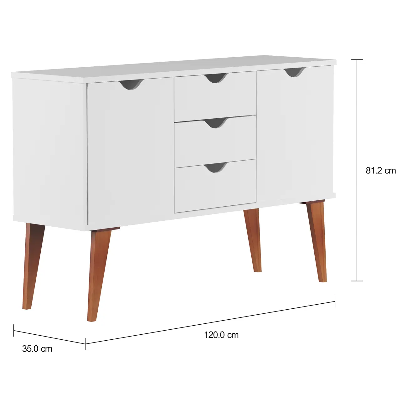 BUFFET 2 PORTAS/3 GAVETAS 1,20 M X 35 CM LIN - BRANCO/NOZES - Foto 7