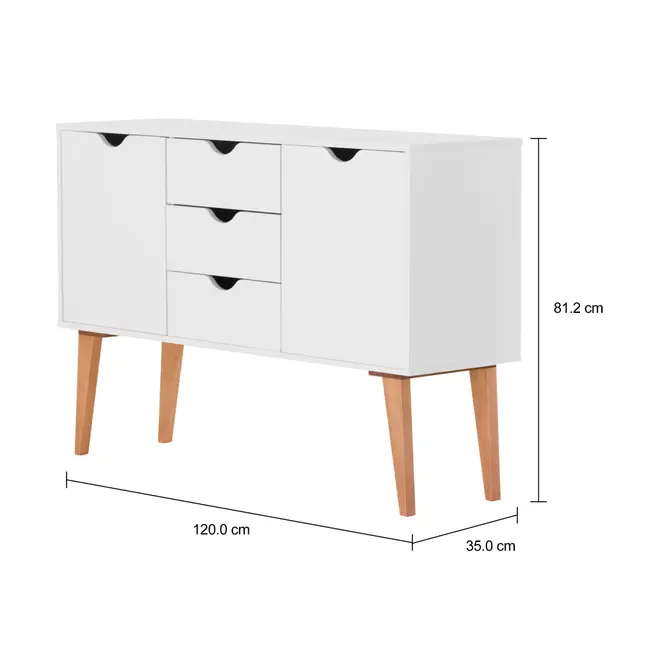 BUFFET 2 PORTAS/3 GAVETAS 1,20 M X 35 CM LIN - BRANCO/NOZES - Foto 6