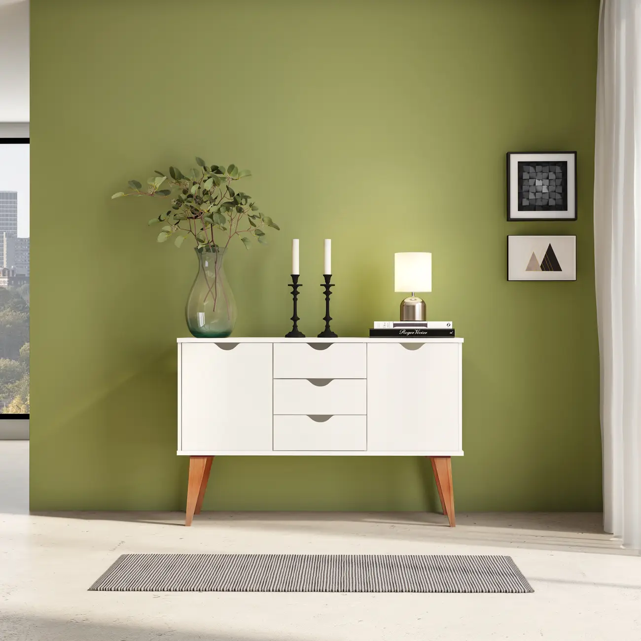 BUFFET 2 PORTAS/3 GAVETAS 1,20 M X 35 CM LIN - BRANCO/NOZES - Foto 8