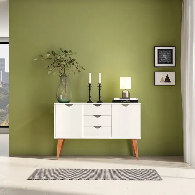 BUFFET 2 PORTAS/3 GAVETAS 1,20 M X 35 CM LIN - BRANCO/NOZES - Foto 8