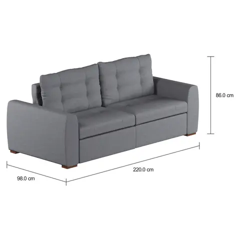 Imagem com medidas do produto SOFÁ RETRÁTIL 3 LUGARES DOHA STITCH