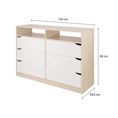 Imagem com medidas do produto CÔMODA 6 GAVETAS 1,20 M X 40 CM WINK