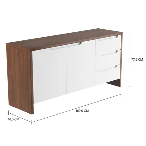 Imagem com medidas do produto BUFFET 2 PORTAS/3 GAVETAS 1,60 M X 46 CM INDOOR