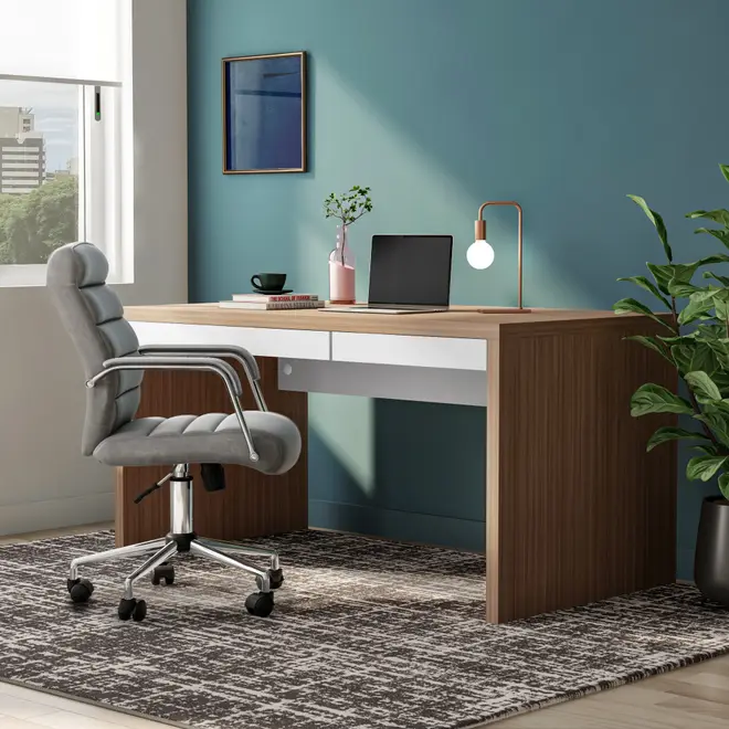 MESA COM 2 GAVETAS 1,50 M X 80 CM BOSS - OAK TAMMI/BRANCO - Foto 13