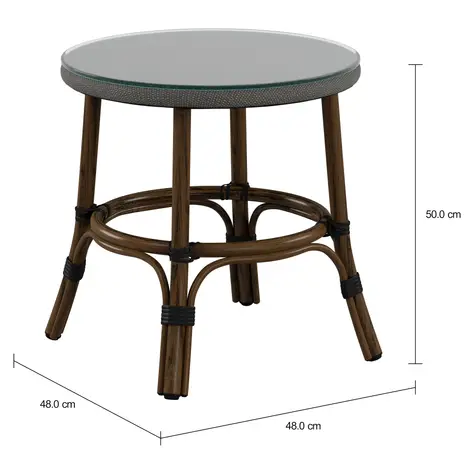 Imagem com medidas do produto MESA LATERAL REDONDA 48 CM BISTRÔ