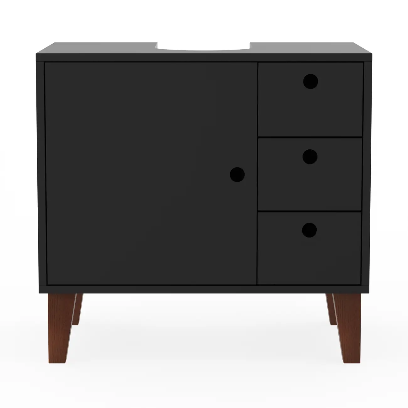 GABINETE DE BANHEIRO COLUNA 1 PORTA/3 GAVETAS LIVA - PRETO/NOZES - Foto 1