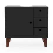 GABINETE DE BANHEIRO COLUNA 1 PORTA/3 GAVETAS LIVA - PRETO/NOZES - Foto 1