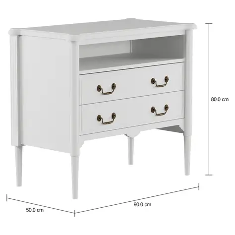 Imagem com medidas do produto REGENCE CÔMODA 2 GAVETAS 90 CM X 50 CM