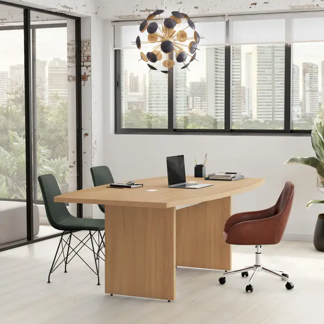 MESA REUNIÃO 2,10 M X 1,10 M COM CAIXA PARA CONECTIVIDADE BOSS - OAK TAMMI/BRANCO - Foto 15